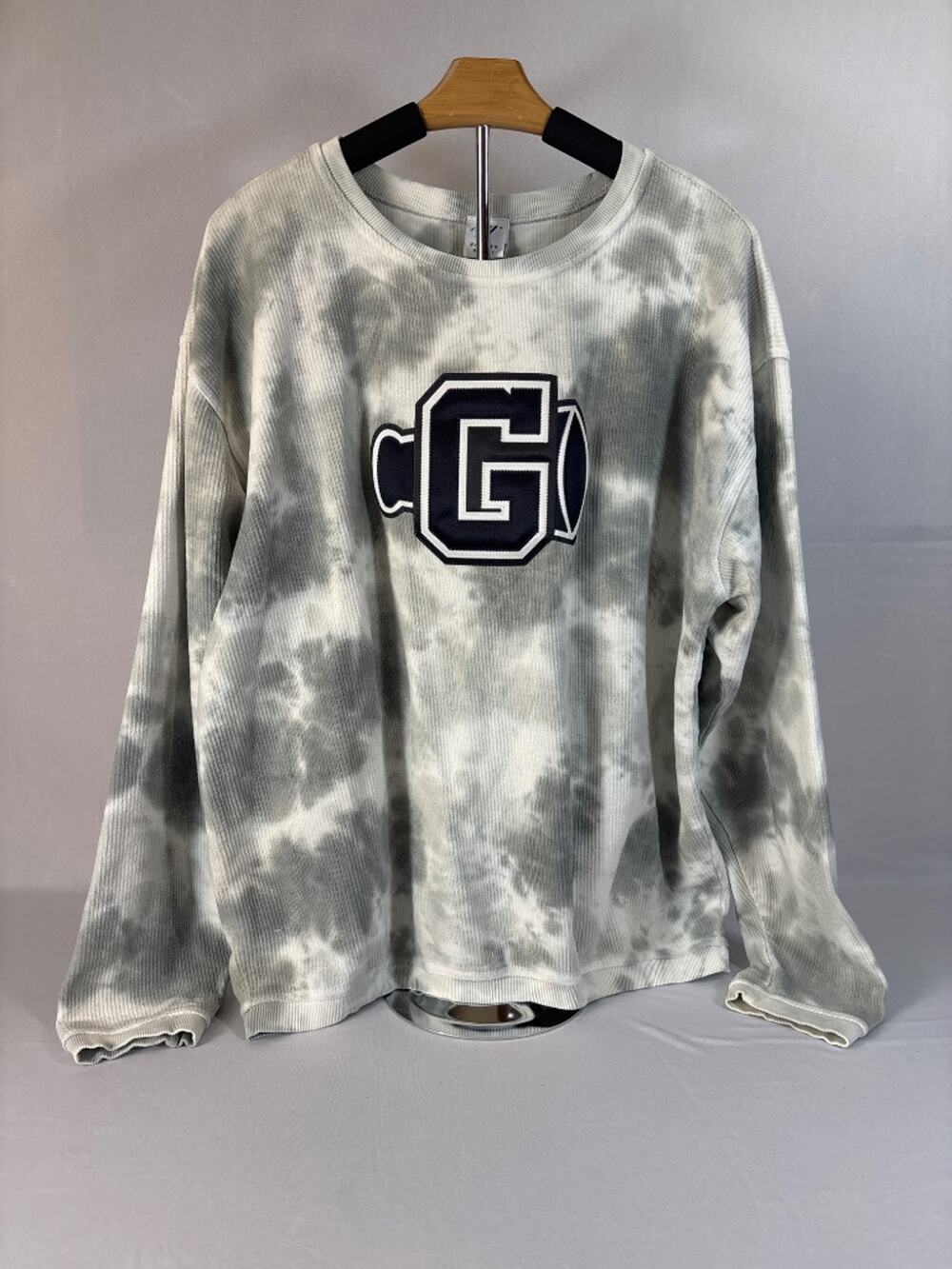 Varsity Spirit Tie-Dye Gray Ribbed Crewneck Sweatshirt G Patch Size L